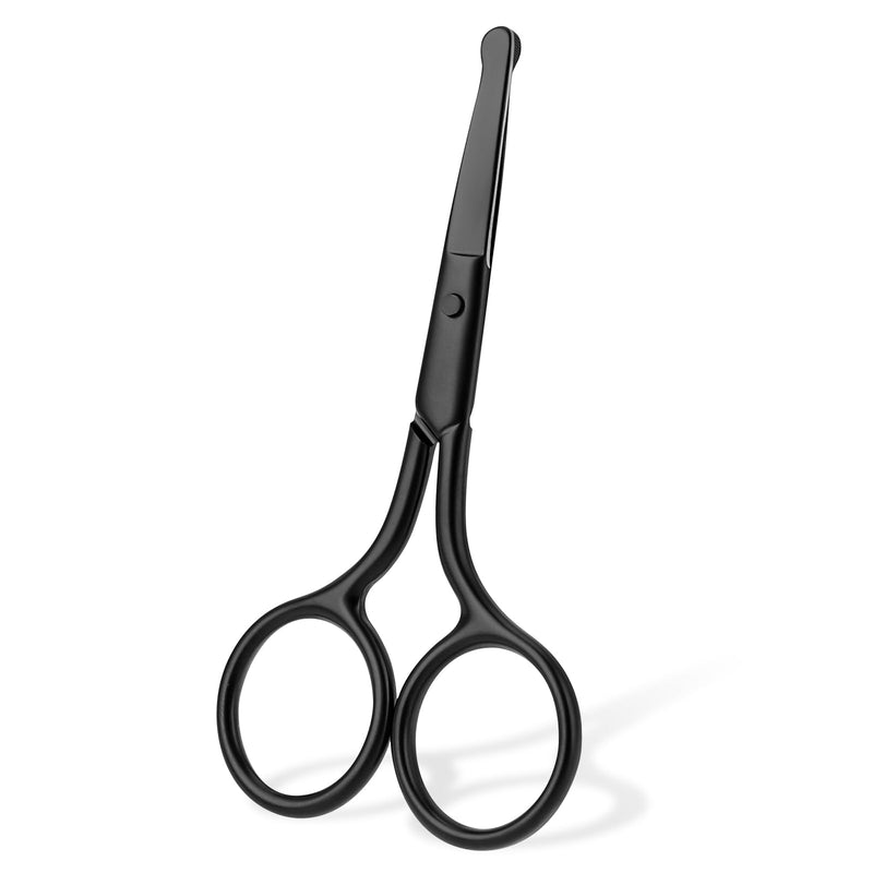 [Australia] - Stainless steel nose hair scissors with round tip, black beard scissors, 10 cm, eyebrow scissors, rounded nose hair scissors, eyebrow trimmer, ear hair scissors for hair, eyelashes, mustache, nose 