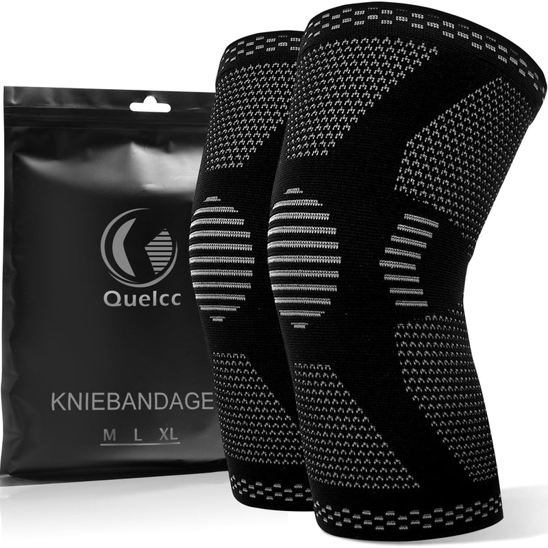 [Australia] - Quelcc 2 Pack Knee Brace Set, Compression Knee Support for Meniscus Tear, Knee Support for Women and Men, Non-Slip Breathable for Knee Pain Relief, Sports, Black, L 