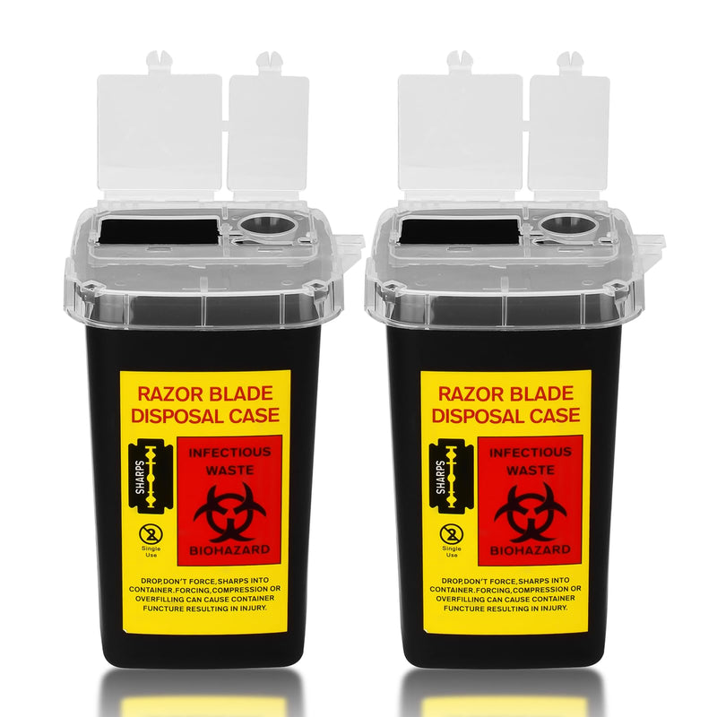 [Australia] - ATOMUS 2pcs 1L Black Tattoo Plastic Sharp Container Box Sharps Containers Needle Destruction Waste Bin Needle Disposal Bin with Lid for Tattoo Eyebrow Blade 
