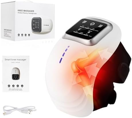 [Australia] - LIARTY Knee Massager Joint Pain Relief 3 Heat Levels, Red Light Knee Massager, Wireless Knee Massager with Heat and Vibration Massage for Relief, Silver Silver 