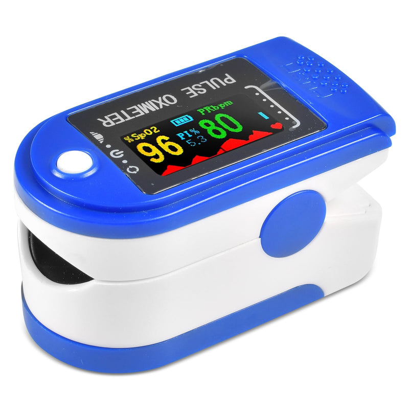 [Australia] - Funmo pulse oximeter, measurement of oxygen saturation, measurement of oxygen saturation (SpO₂) and heart rate (pulse), finger oximeter with color display, pain-free use on the finger (blue) 