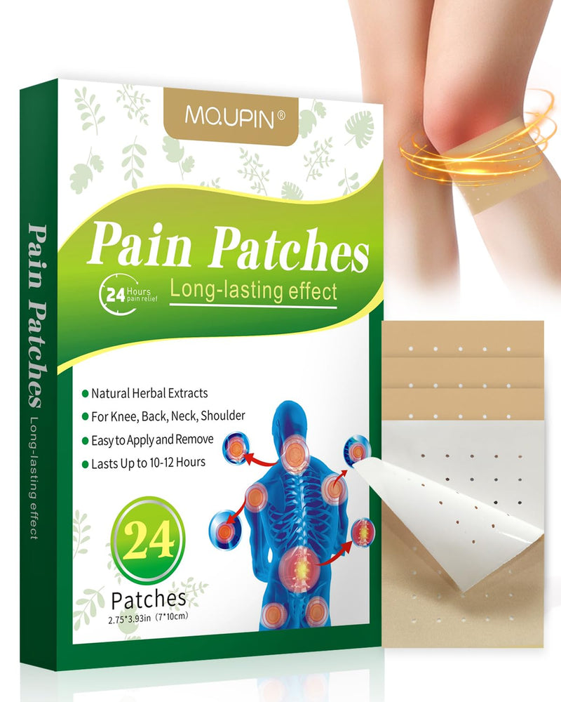 [Australia] - 24Pcs Pain Relief Plasters, MQUPIN Double Sided Perforated Pain Plaster, Natural Herbal Heat Plaster, 8-12 Hours Lasting Relief for All Parts of the Body 24pcs 