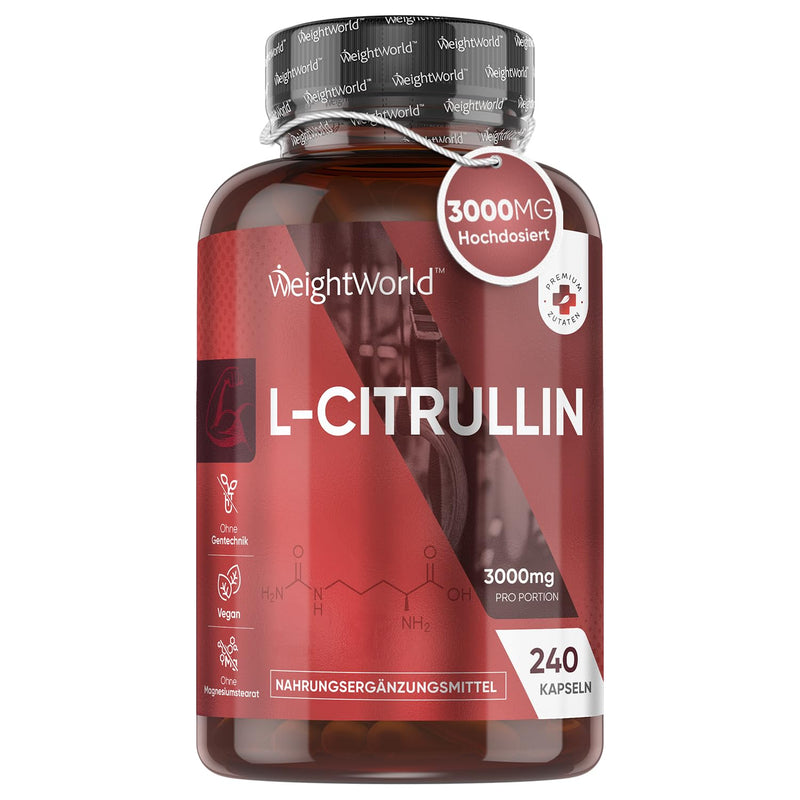 [Australia] - L-Citrulline 3000mg - Ideal for athletes, fitness, pre & post workout - 240 vegan capsules - alternative to creatine, L-arginine & L-taurine capsules & powder - amino acid from WeightWorld 