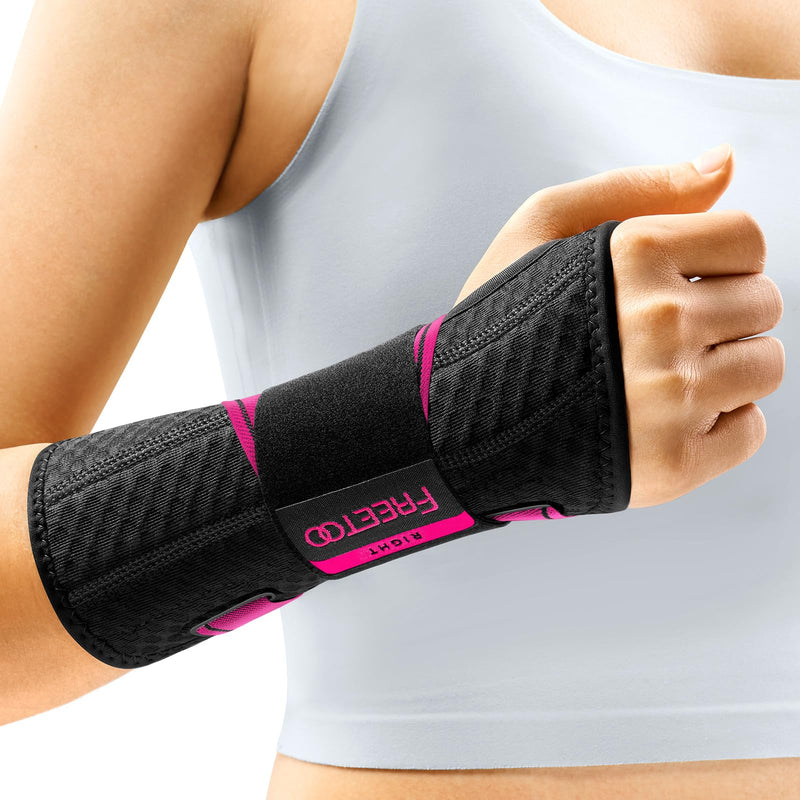 [Australia] - FREETOO Lightweight Fit Wrist Support with Bionic Carpal Tunnel Splint, [Single Level Wear] Wrist Bandages for RSI, Tendonitis, Extended Wrist Splint for Women Men S/M (New Version) Right Hand (Cherry Red) 
