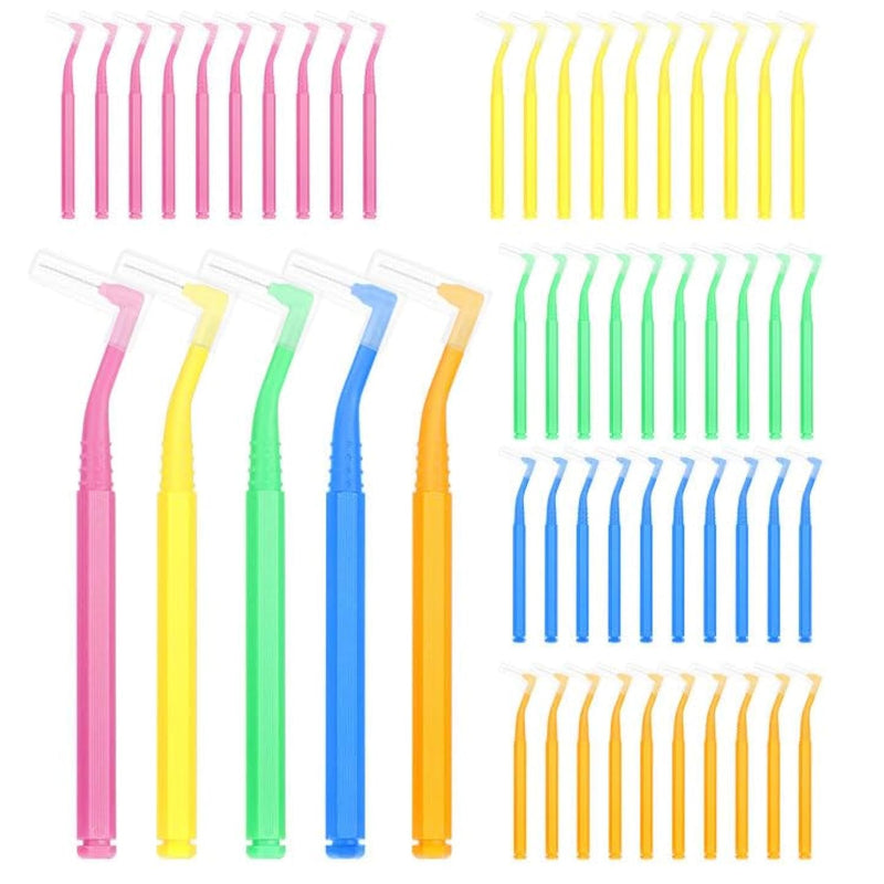 [Australia] - Pack of 50 interdental brushes, colorful, 5 sizes (0.66-1.55 mm) angle interdental brushes, dental brushes for cleaning braces 
