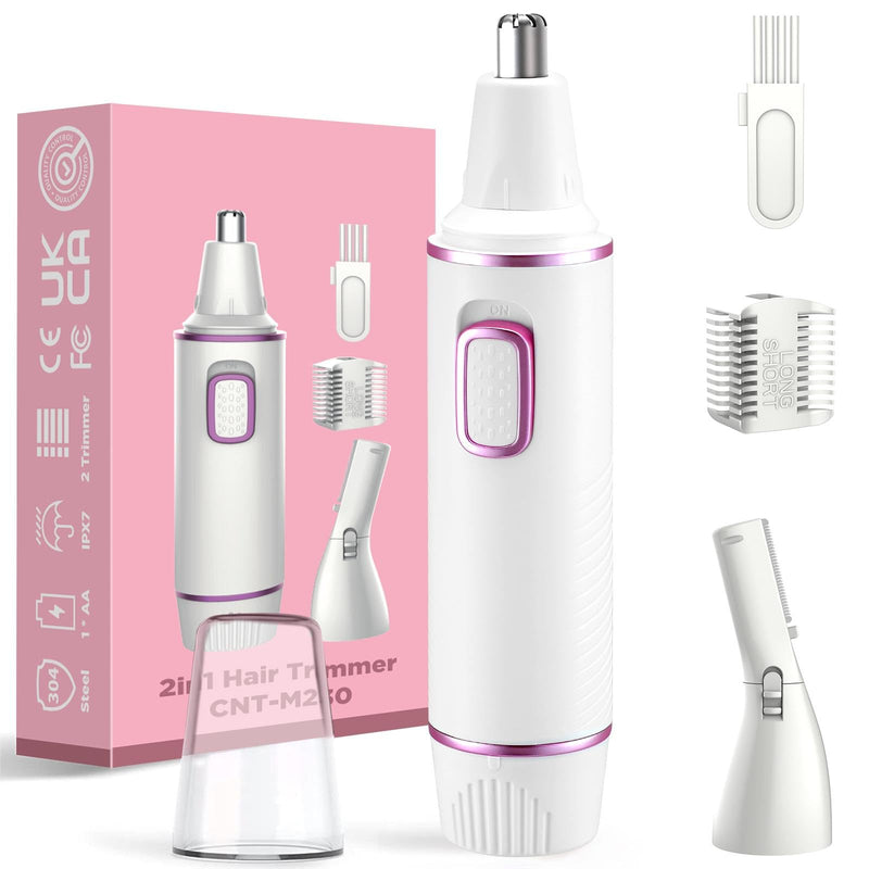 [Australia] - Nose Hair Trimmer Women, Nose Hair Trimmer Ear Hair Trimmer, 2 in 1 Professional Painless Nose and Facial Hair Trimmer, Dual Edge Blades, IPX7 Waterproof, Easy Cleaning White 