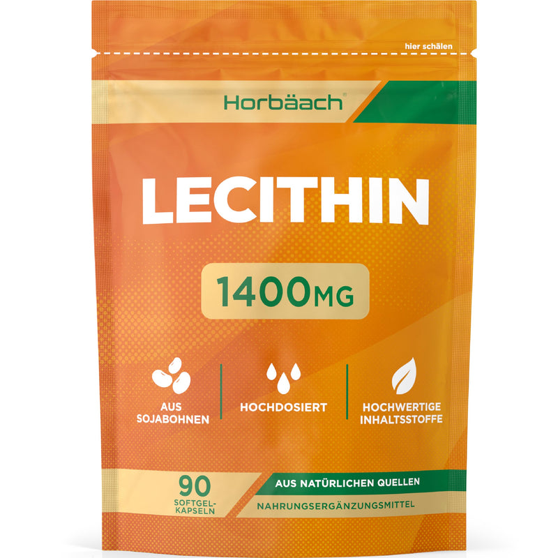 [Australia] - Lecithin capsules 1400mg | High dosage | 90 soy lecithin softgels | Breastfeeding vitamins with vitamin E | Soy lecithin | Horbaach 
