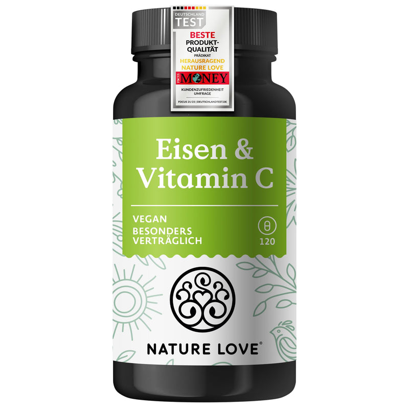 [Australia] - NATURE LOVE® iron with 43mg natural vitamin C - 20mg iron bisglycinate - 120 capsules - vegan, tasteless - produced in Germany 