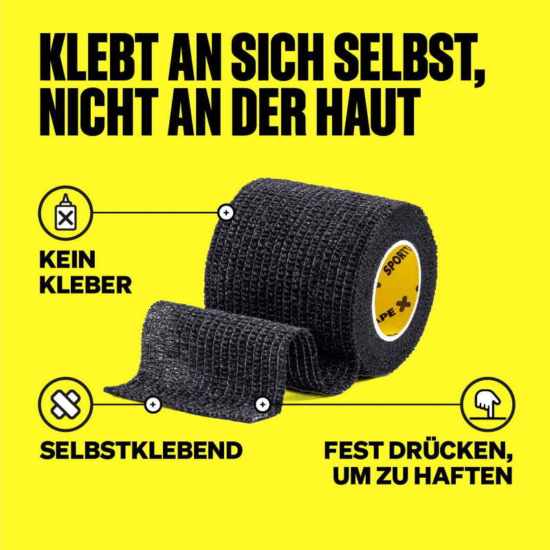 [Australia] - 6 rolls of SPORT TAPE self-adhesive football sock tape - 5 cm x 4.5 m - black - cohesive bandage sock tape sock tape - wrist and ankle bandage for athletes - pet wrap fixing bandage horses, dogs 5 x 450 cm (6 rolls) 