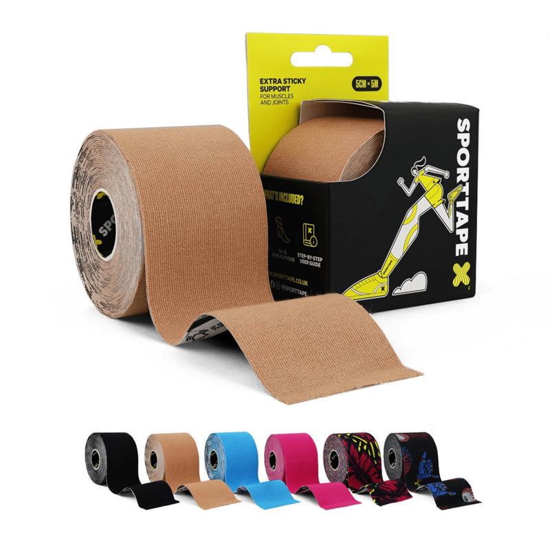 [Australia] - SPORTTAPE Kinesiology Tape - Beige - 5 cm x 5 m | Kinesiotapes and sports tape for injuries and pain | Elastic hypoallergenic physio tape | KinesioTape waterproof | Knee Tape Muscle Tape 