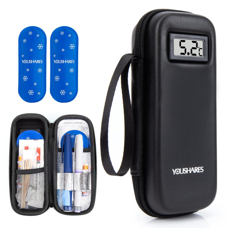 [Australia] - YOUSHARES Insulin Cooler Bag with 2 TSA Ice Packs, Mini Medicine Cooler Box for Travel, Insulated Bag Small Case for Epipen, Insulin Pen, Insulin, Other Medication Accessories, Diabetic Bag (Black) 01-h2-black 