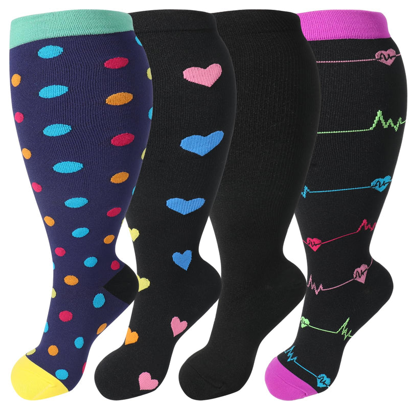 [Australia] - Yamitora 4 pairs of compression socks for women and men, 3XL 20-30 mmHg compression stockings, thick calves, compression stockings for women, women's flight, support knee socks for nurses, air travel, sports 