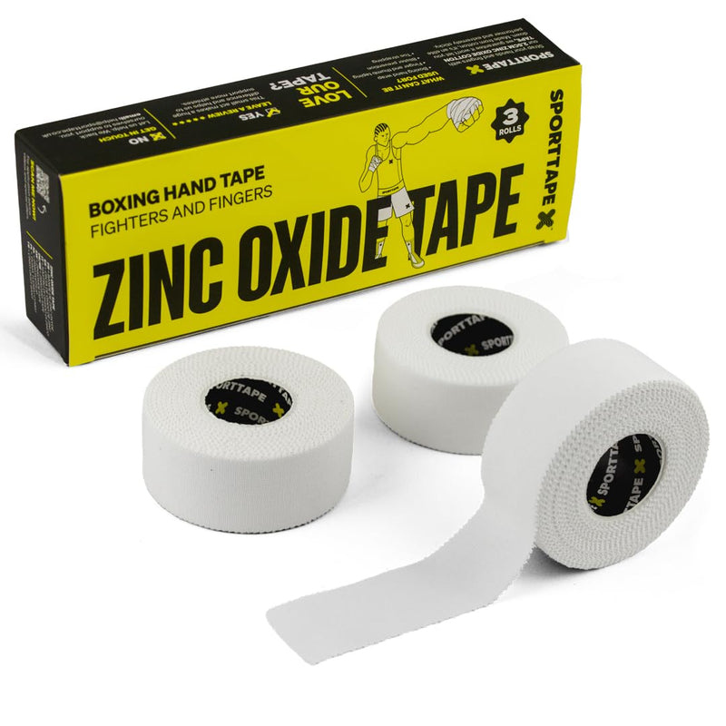 [Australia] - 3 rolls of SPORTTAPE zinc oxide sports tape white - 2.5 cm x 10 m - football tape bandage | Inelastic boxing bandage for wrist and fingers | Skin-friendly, sports tape for climbing, martial arts, boxing, 2.5 cm (3 rolls), white 