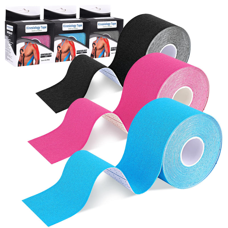 [Australia] - AUXHCYL Tape Sport Kinesio Tapes - 3 Kinesiology Tape Rolls, Classic Sports Tape, Professional Physio Tape, Skin-Friendly Medical Tapes for Shoulder, Knee and Ankle (5m x 5cm) 