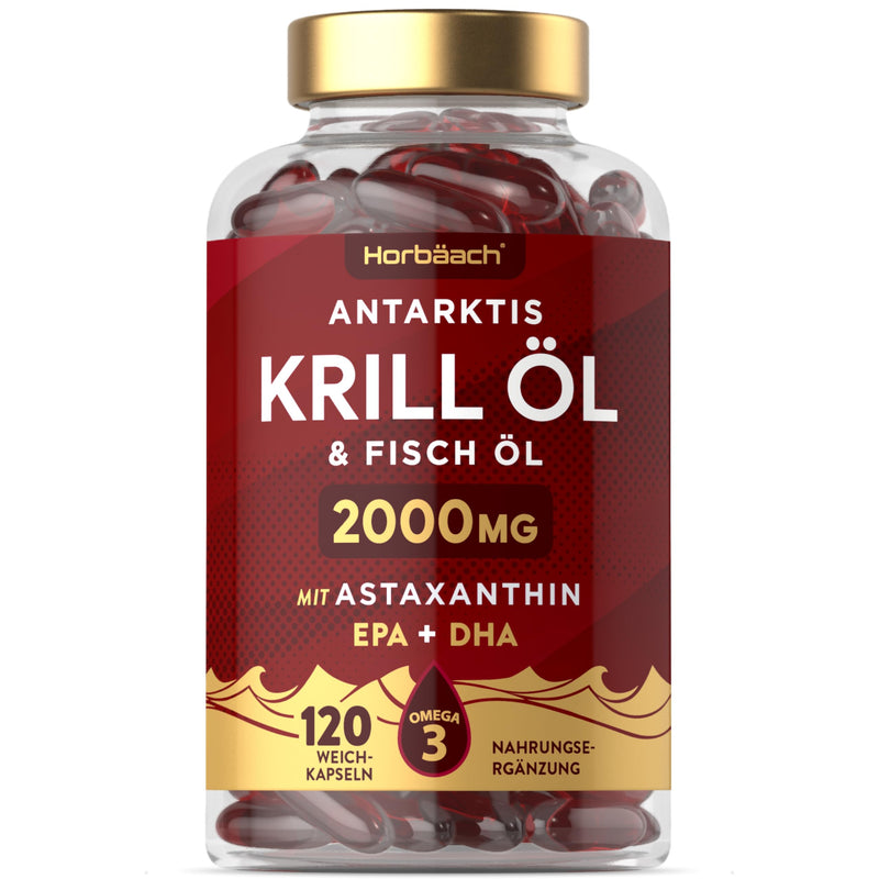 [Australia] - Krill oil capsules high dose 2000mg | Omega 3-340mg EPA/DHA with 600 mcg Astaxanthin | Antarctic krill | Alternative to cod liver oil | 120 pieces | from Horbaach 