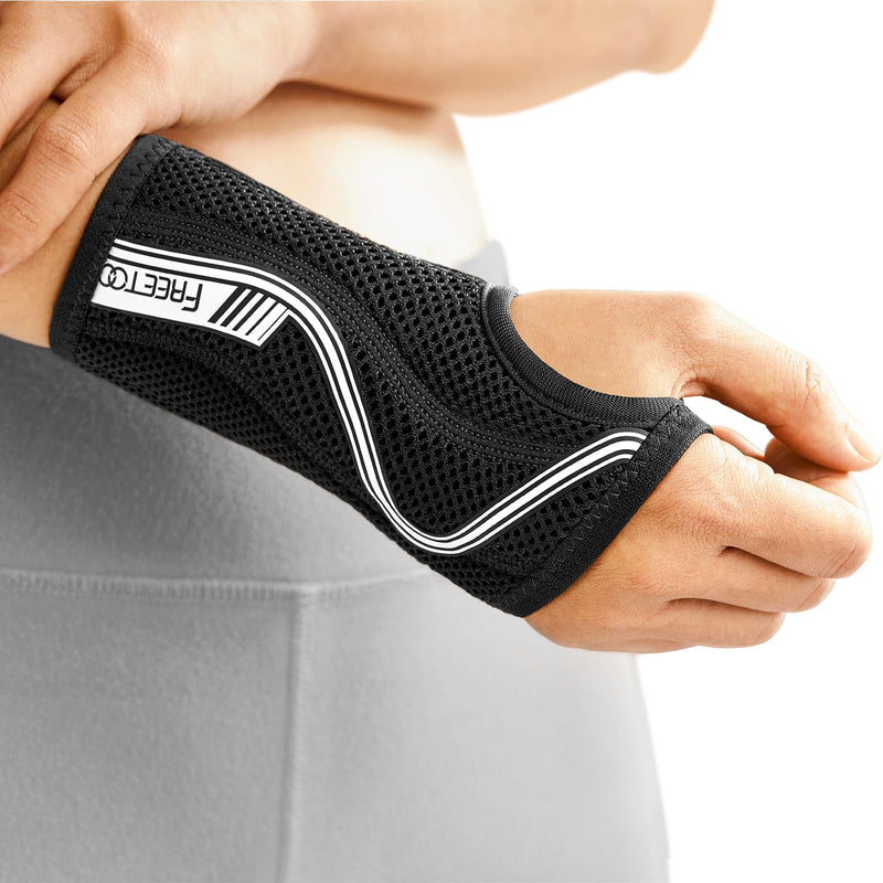 [Australia] - FREETOO Flexible Lightweight Wrist Splint for Carpal Tunnel, Breathable Hand Splint with Snug S-Shaped Splint, Adjustable Wrist Support for Sprain, Tendonitis, RIS Gray-Right Hand M (Wrist 6.2"~7.8") 