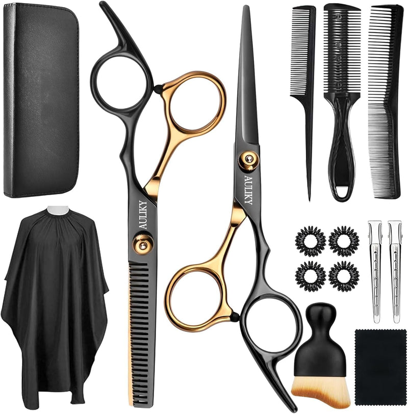 [Australia] - Hair scissors set, 15 pieces hairdressing scissors set, professional 6.7 inch hair cutting scissors, high quality 440C stainless steel hair cutting set for women, men, children, family hairdressing salon 