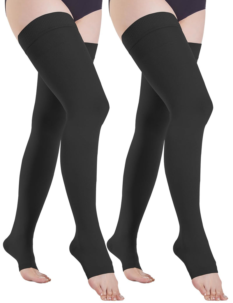 [Australia] - 2 pairs of medical compression stockings for women and men, 20-30 mmHg, class 2, graduated support, long support stockings, compression socks for varicose veins, edema, flight XL, 2x black 