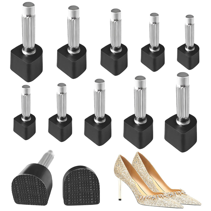 [Australia] - 5 pairs of heel protectors for high heels - U-shaped replacement tips for dance shoes, non-slip and wear-resistant - black with metal pins - heel protectors for pumps and high heels 