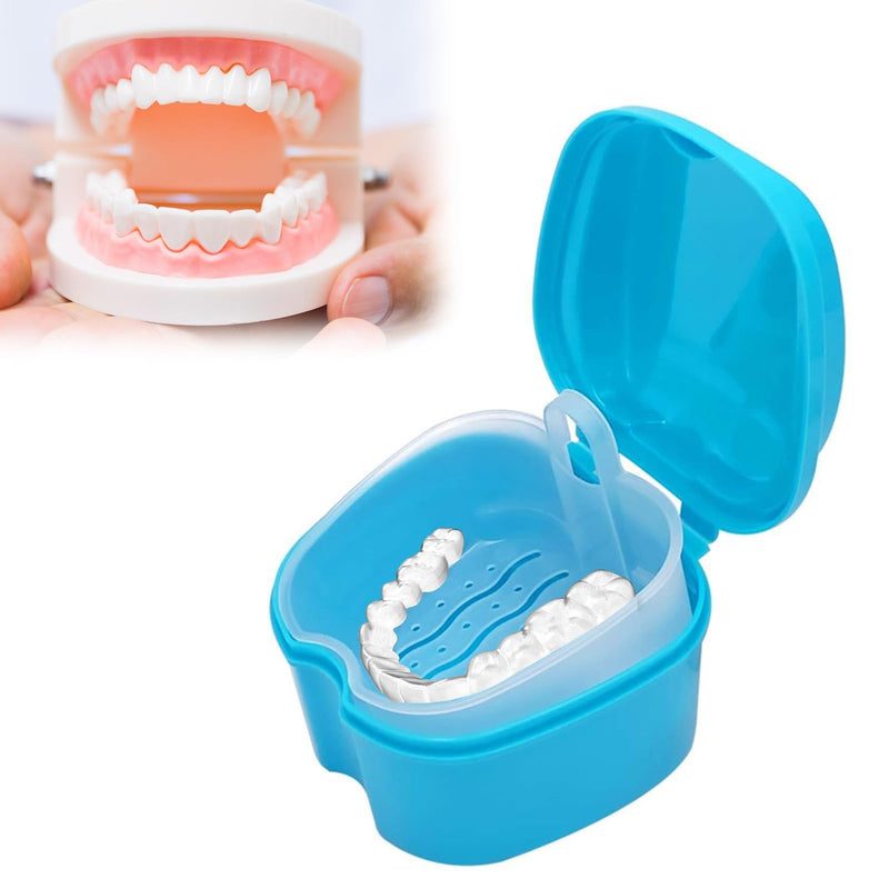 [Australia] - Denture box, denture box, denture box, denture container, denture box, braces box, denture box container storage box with hanging sieve for false teeth storage cleaning light blue 