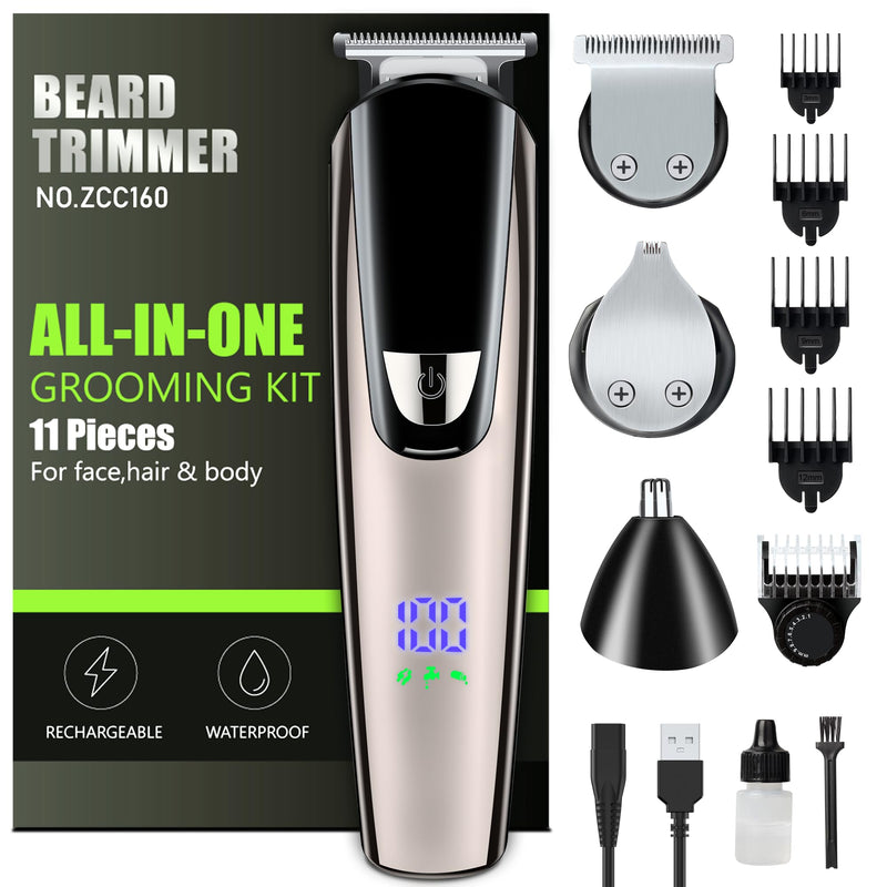 [Australia] - Men's Beard Trimmer, Men's Electric Shaver with Battery Indicator, All-in-1 Nose Hair Trimmer/Beard Trimmer/Trimmer/Hair Trimmer Men's 120 Min Runtime, Face Nose Body 23 Settings 0.8-12 mm, IPX7 Black 3 