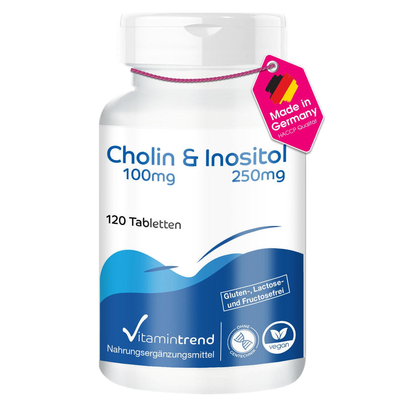 [Australia] - Choline & Inositol - with 100mg choline and 250mg inositol - 120 tablets - high dosage - vegan - bioavailable supplements from Germany | Vitamin trend 