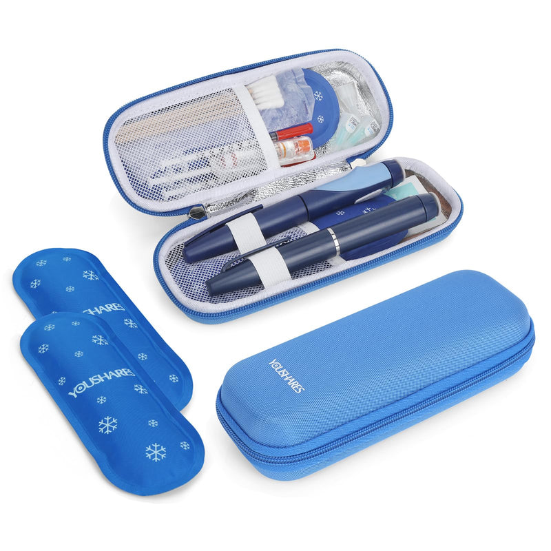 [Australia] - YOUSHARES Insulin Cooler Bag - Portable TSA Eva Case for Insulin Pen, Epipen, Insulin and Other Diabetes Accessories - Mini Medication Cooler Box for Travel, Small Insulated Bag with 2 Ice Packs (Blue) H1-Blue 