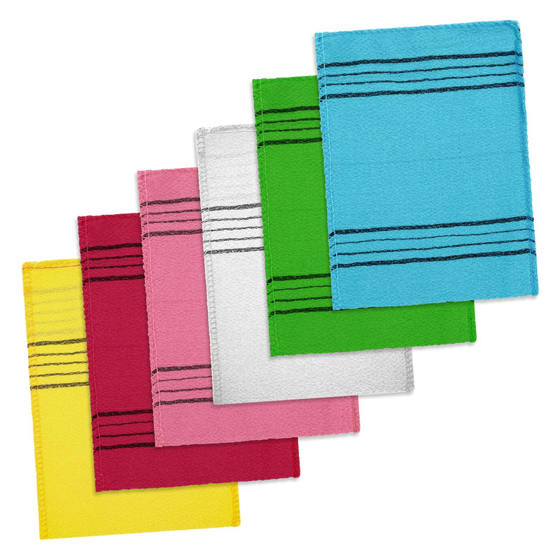 [Australia] - Pack of 6 Exfoliating Washcloth Gloves Asian Double-Sided Scrubbing Washcloth Exfoliating Gloves Reusable for Deep Clean Dead Dry Skin Cells Remove Skin Dirt 