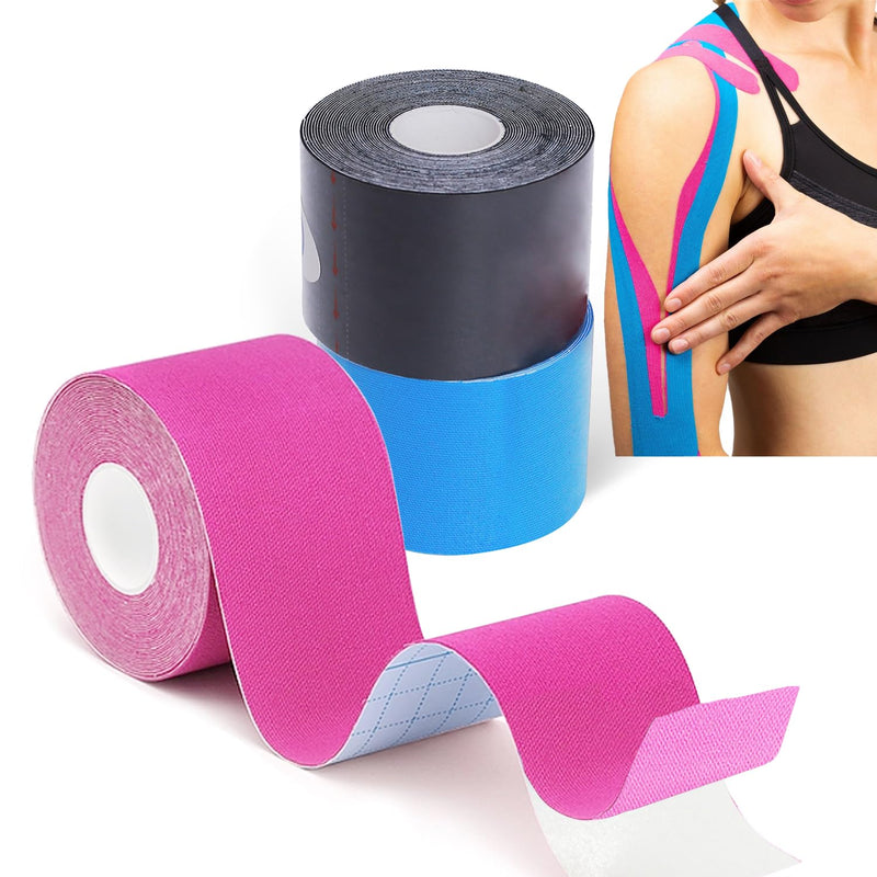 [Australia] - Grunda Kinesio Tapes - 3 Kinesiology Tape Rolls (5 cm x 5 m) Kinesio Tape - Professional Physio Tape and Sports Tape - Waterproof & Skin-Friendly Sports Tapes for Muscle Support, Knee Pain 500 x 5 cm (3 Pieces) Blue + Black + Pink 