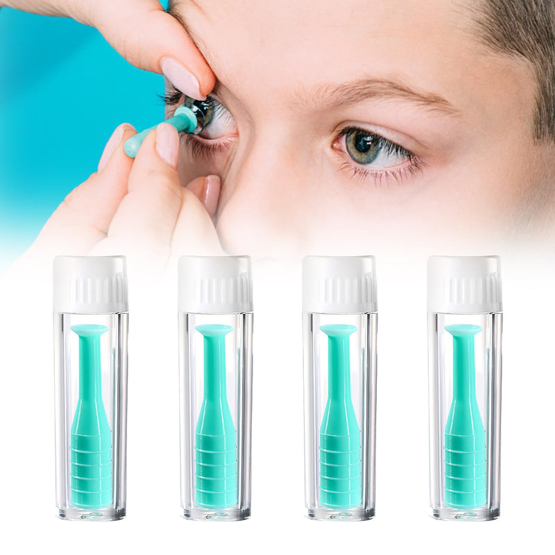 [Australia] - Set of 4 Contact Lens Suckers, Contact Lens Remover Insertion Aids, for Soft and Hard Lenses, Odorless Silicone Includes Storage Case (Green) Green 