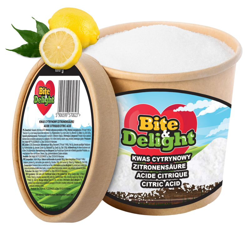 [Australia] - Bite & Delight Citric Acid Powder - Food Grade - for Kitchen and Household - Limescale Remover and Cleaning Agents, Cleaning Agents - for Lemonades, Fruit Juices - Baking, Cooking - 750 ml 600 g (Pack of 1) 