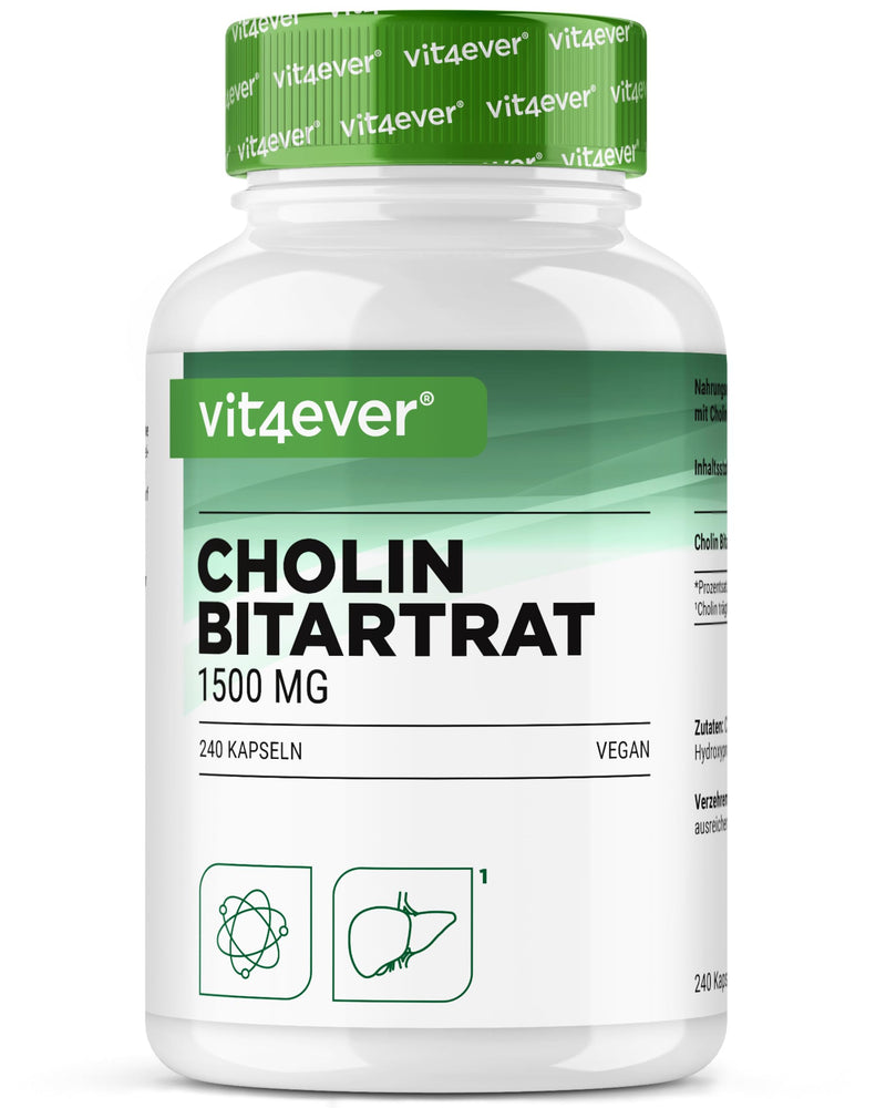 [Australia] - Pure choline capsules - 240 capsules with 750 mg choline bitartrate - 4 month supply - liver, homocysteine & fat metabolism - active choline - natural - high dose - vegan 