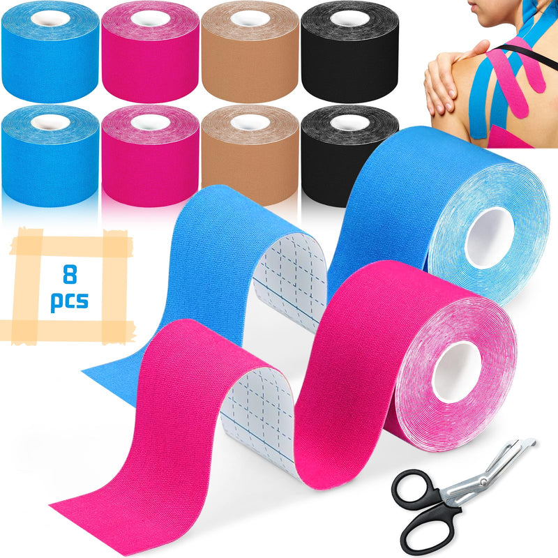 [Australia] - EUZLABBY 6 rolls of kinesiology tape, kinesiology tape rolls (5 m x 5 cm), with special scissors, elastic bandage, sports tape set, for shoulder and elbow, wrist, knee pain. (colorful) 