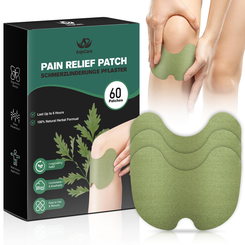 [Australia] - AnjoCare Knee Pain Relief Plasters, 60 Pieces Heat Plasters for Pain Relief, Mugwort Pain Relief Plasters for Knees, Back, Neck, Shoulders for Inflammation and Muscle Soreness 