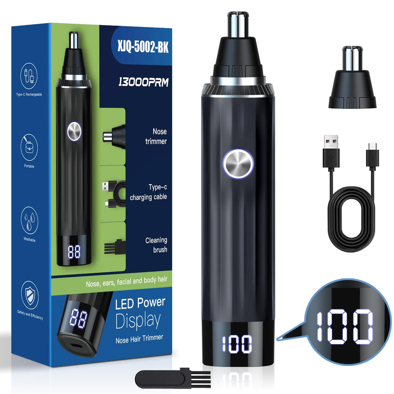 [Australia] - Brigin Nose Hair Trimmer, Rechargeable Nose Hair Trimmer with LED Display, 2 IN 1 Pain-Free Multifunctional Ear and Nose Hair Trimmer with IPX7 Waterproof Xjq-5002-bk 