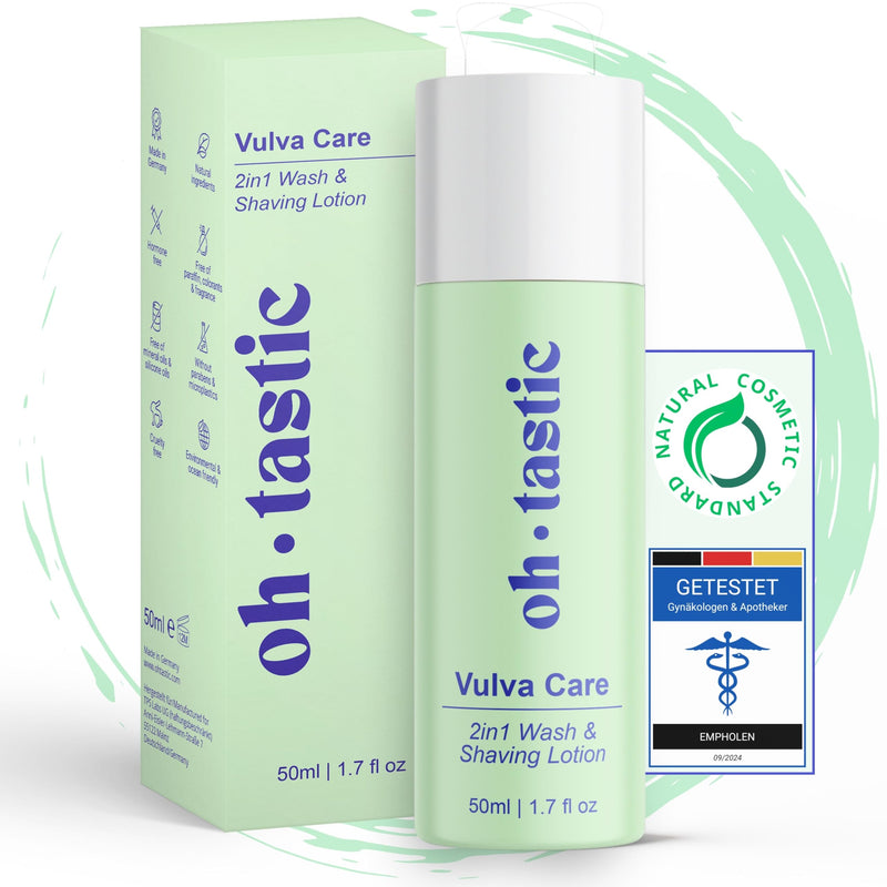 [Australia] - ohtastic 2in1 Wash & Shaving Gel - Natural Jojoba Oil & Lactic Acid against Razor Pimples, Sensitive Intimate Wash Lotion & Shaving Gel for Women, Intimate Shaving Lotion for Intimate Care - Vegan, (50ml) 
