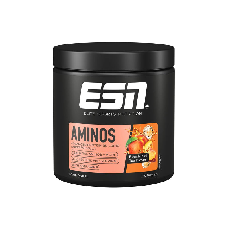 [Australia] - ESN AMINOS, Peach Iced Tea, 400 g, fine amino powder with essential amino acids & astragin, 3.2 g leucine per serving, ideal solubility, vegan, tested quality - made in Germany 