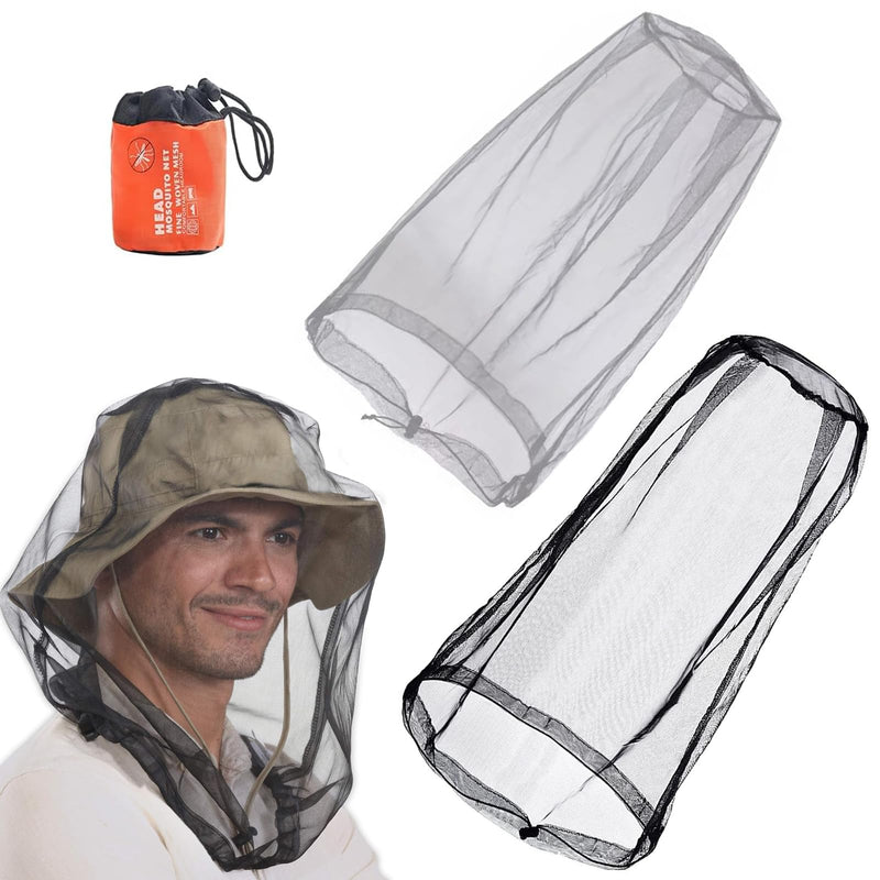 [Australia] - Pack of 2 mosquito net head, mosquito net head hat, mosquito nets for the face, with storage bag, mosquito repellent hat, suitable for outdoor activities and hunting, protection against mosquito bites 