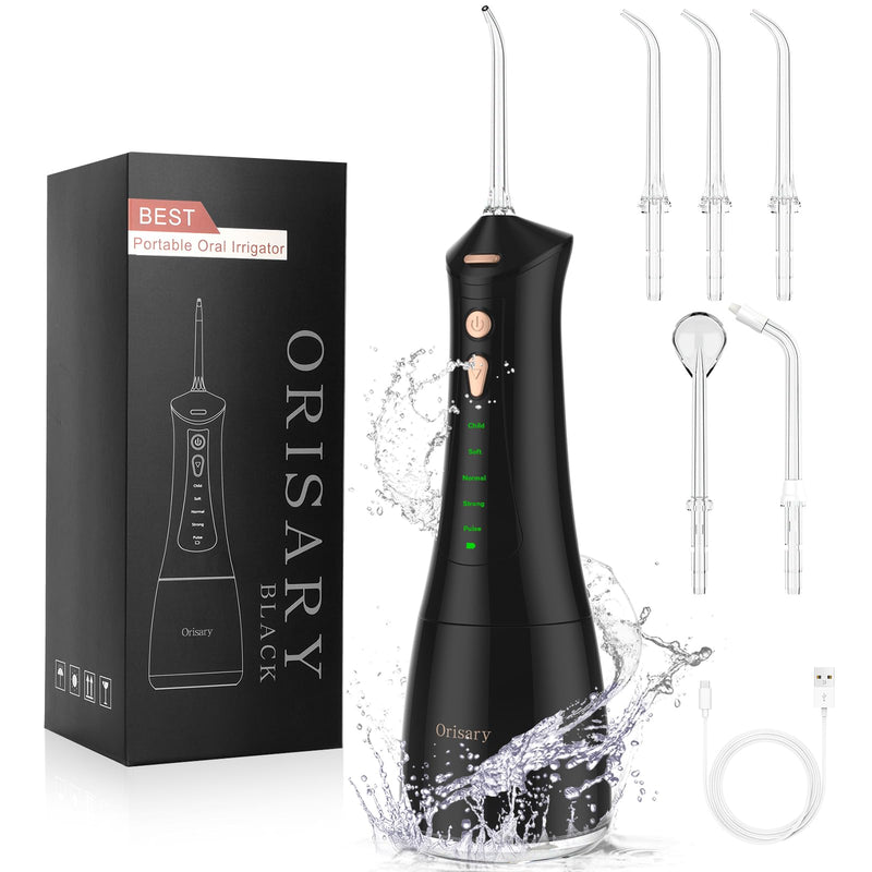[Australia] - Orisary Oral Irrigator Wireless Electric Tooth Cleaner, 5 Modes & 5 Nozzles, 300ML Water Tank Rechargeable Dental Irrigator Double Water Teeth Flosser IPX7 Waterproof for Cleaning When Traveling Black 
