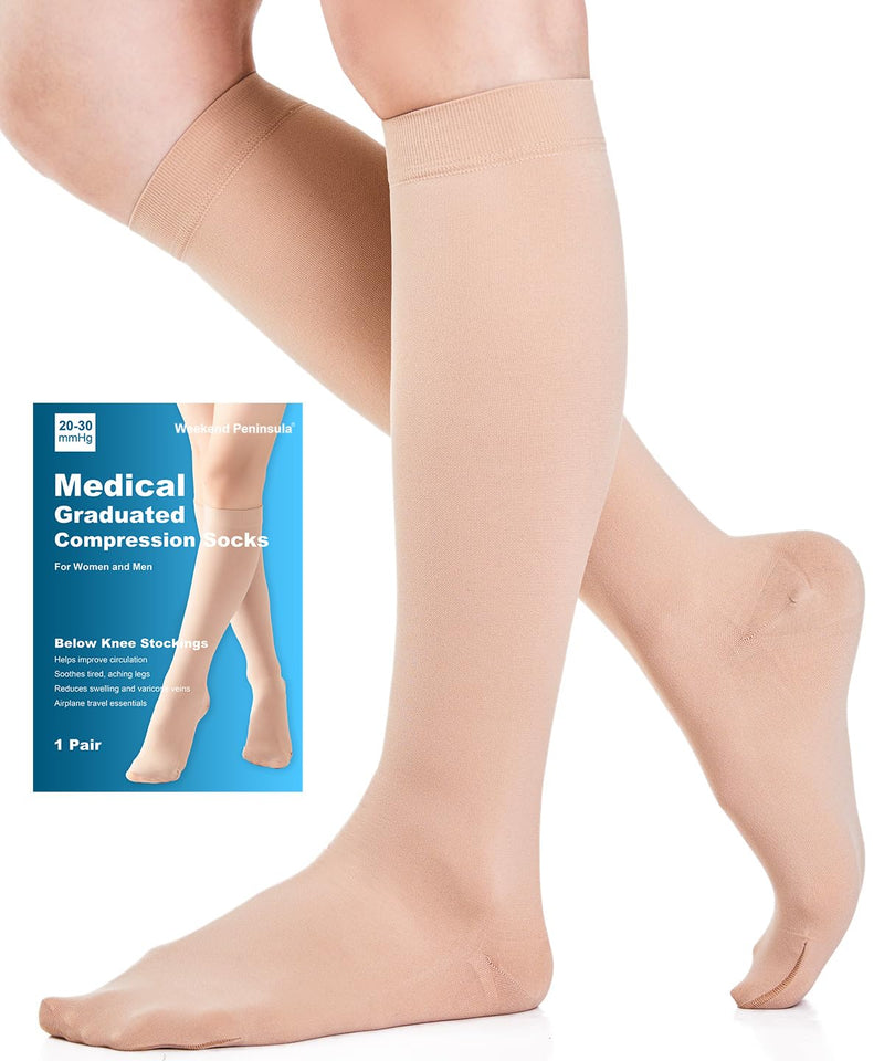 [Australia] - Medical Compression Stockings Women & Men 20-30 mmHg Class 2, Size S-4XL, Graduated Support Compression Socks Support Stockings for Varicose Veins Edema Flight XL Beige 