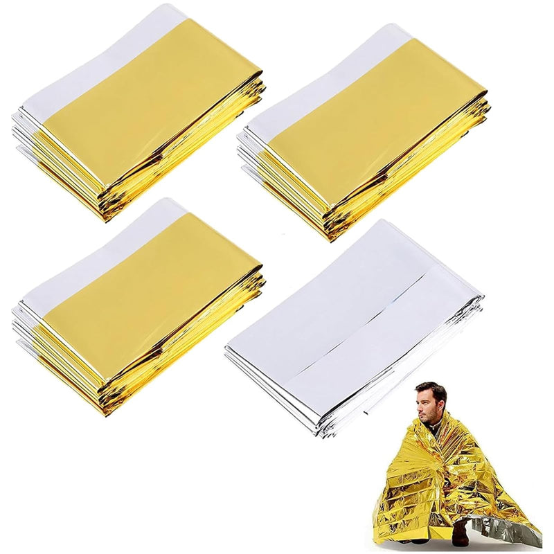 [Australia] - Pack of 4 rescue blankets 210 cm x 130 cm, rescue blanket gold silver, rescue blankets, rescue foil, emergency blanket, emergency blanket, first aid blanket silver gold, for first aid emergencies 