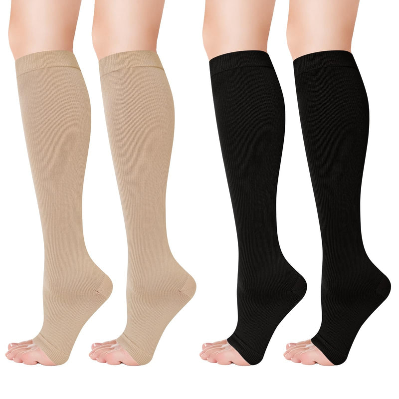 [Australia] - 2 pairs of women's compression stockings, 15-25 mmHg compression socks, long compression socks, travel stockings, support stockings for varicose veins, edema, flight, sports, travel, L/XL 