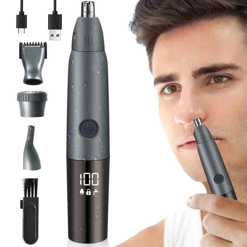 [Australia] - Nose Hair Trimmer for Men and Women, 2024, Painless USB Rechargeable Eyebrow, Facial and Nose Hair Trimmer with LED Display for Easy Cleaning 