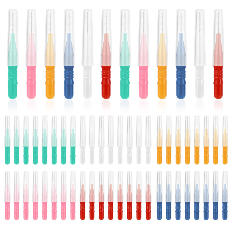 [Australia] - Pack of 60 interdental brushes, interdental brushes, 5 colors, tooth cleaning between spaces, reusable, interdental brushes for cleaning in between maintaining oral health 