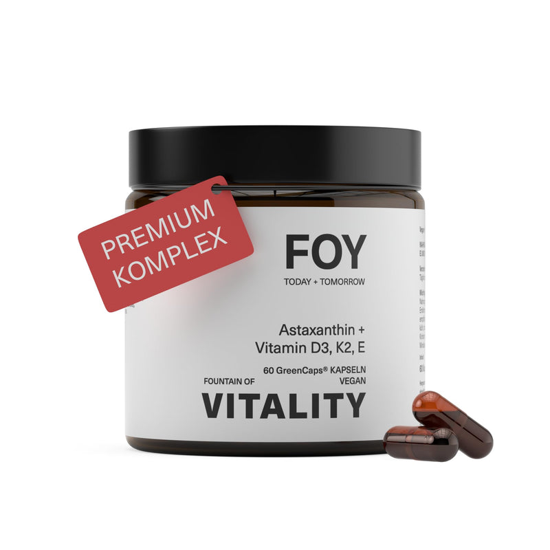[Australia] - FOY® Vitality Astaxanthin vegan + Vitamin D3 + K2 + E (antioxidant) + MCT oil for high bioavailability - 60 high-dose premium capsules, laboratory tested 