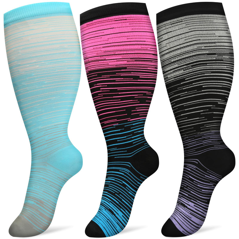 [Australia] - Pnosnesy 3 pairs of plus size compression stockings for men and women, wide calf width 20-30, extra large knee-high support for blood circulation XXL MIX 1 
