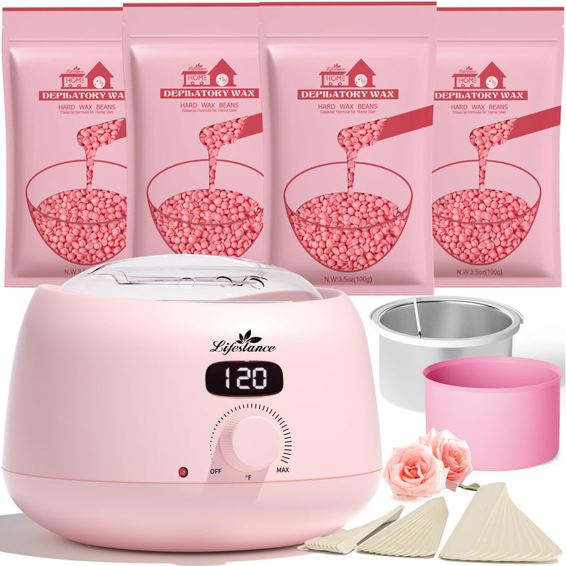 [Australia] - Lifestance Waxing Set Professional for Women, Wax Warmer Wax Hair Removal with 400g Waxing Beads, 1 Silicone Bowl and 30 Wax Sticks, 1 Wax Machine for Waxing at Home Pink Waxing Set 