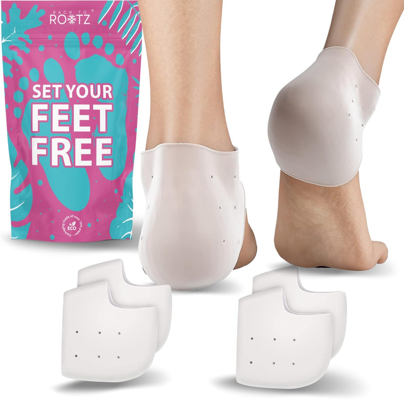 [Australia] - 4 x Soft Silicone Gel Heel Protectors for Men and Women, Relieves Heel Pain, Corns and Calluses from Uncomfortable Shoes (White, 4pcs/2 Pairs) 