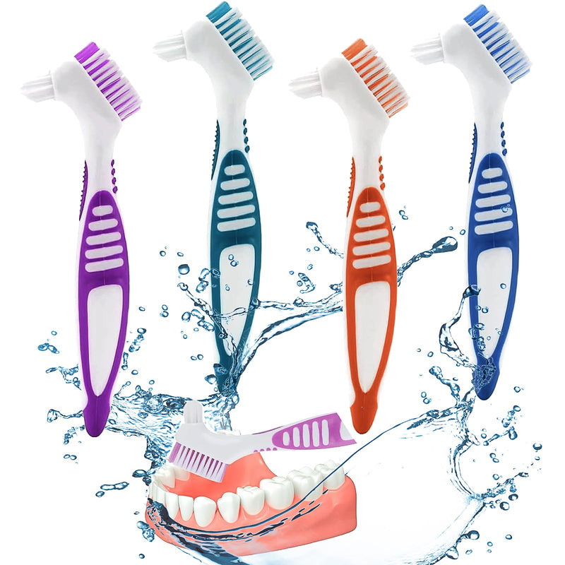 [Australia] - Denture brush, 4 pieces denture toothbrush, denture cleaning brush set, portable double-sided denture brush for effective denture cleaning, premium hard denture brush 