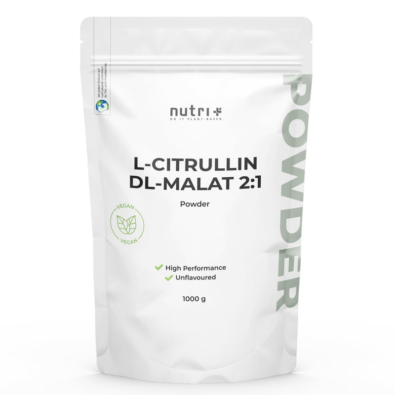 [Australia] - Nutri + L-Citrulline Malate powder 1 kg - high dose vegan + pure - L-Citrulline Malate DL 2:1 1000 g - premium quality from plant-based fermentation 